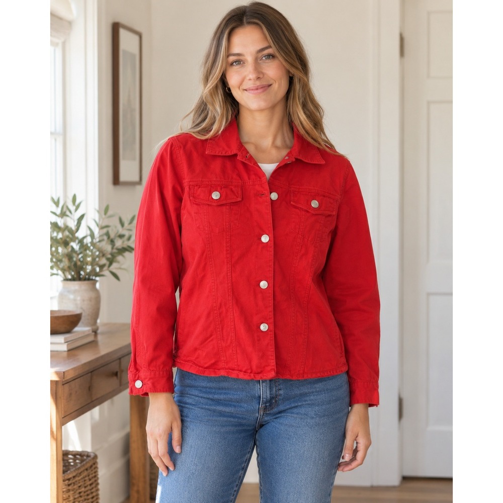 VTG! Pendleton Red Denim Jean Jacket Women's M Cotton Button Front Classic